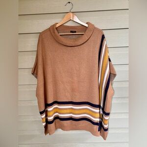 TALBOTS Sabrina poncho sweater preppy classic fall tan navy mustard EUC sz M/L